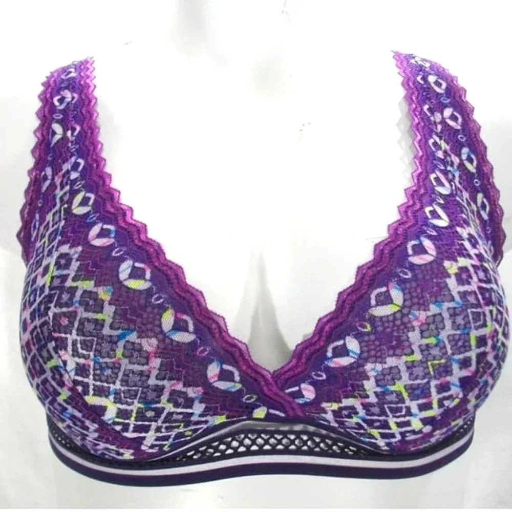 SMALL Xhilaration Multi Lace High Apex‎ Wire Free Bra Bralette Purple Crest NWT